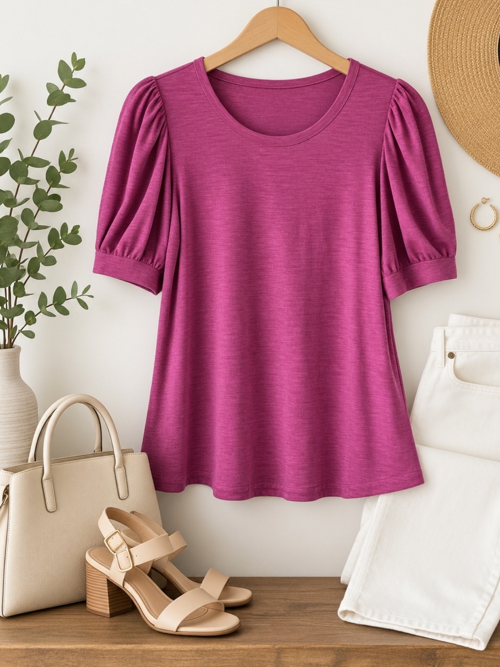 Chico’s Magenta Cotton Slub Knit Top Size 2 (US Large) NWT